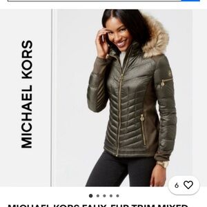 Michael Kors Dark Green Ski Jacket with Fur Hood